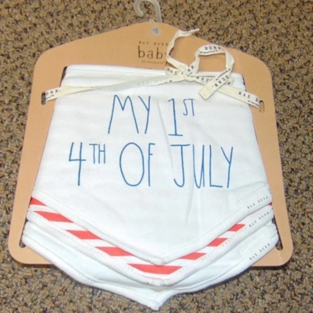 4th of July Baby Bibs My 1st Little Loved White Red Bandana Rae Dunn Set of 3